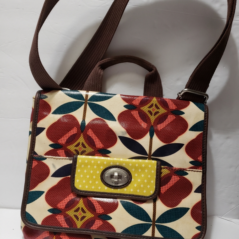 FOSSIL Canvas "Key-Per" Crossbody Bold Floral Purse.